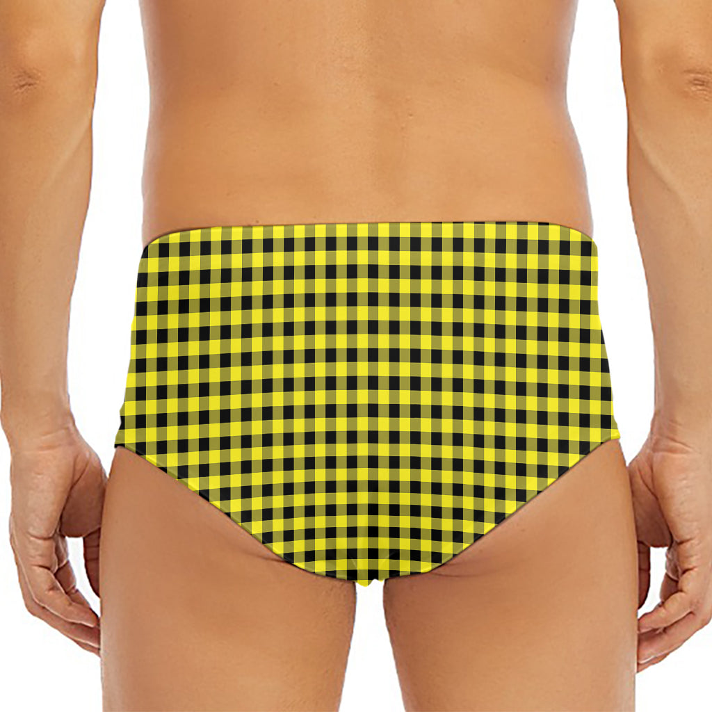 Yellow And Black Check Pattern Print Men's Triangle Swim Briefs
