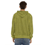 Yellow And Black Check Pattern Print Men's Velvet Pullover Hoodie