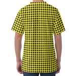 Yellow And Black Check Pattern Print Men's Velvet T-Shirt