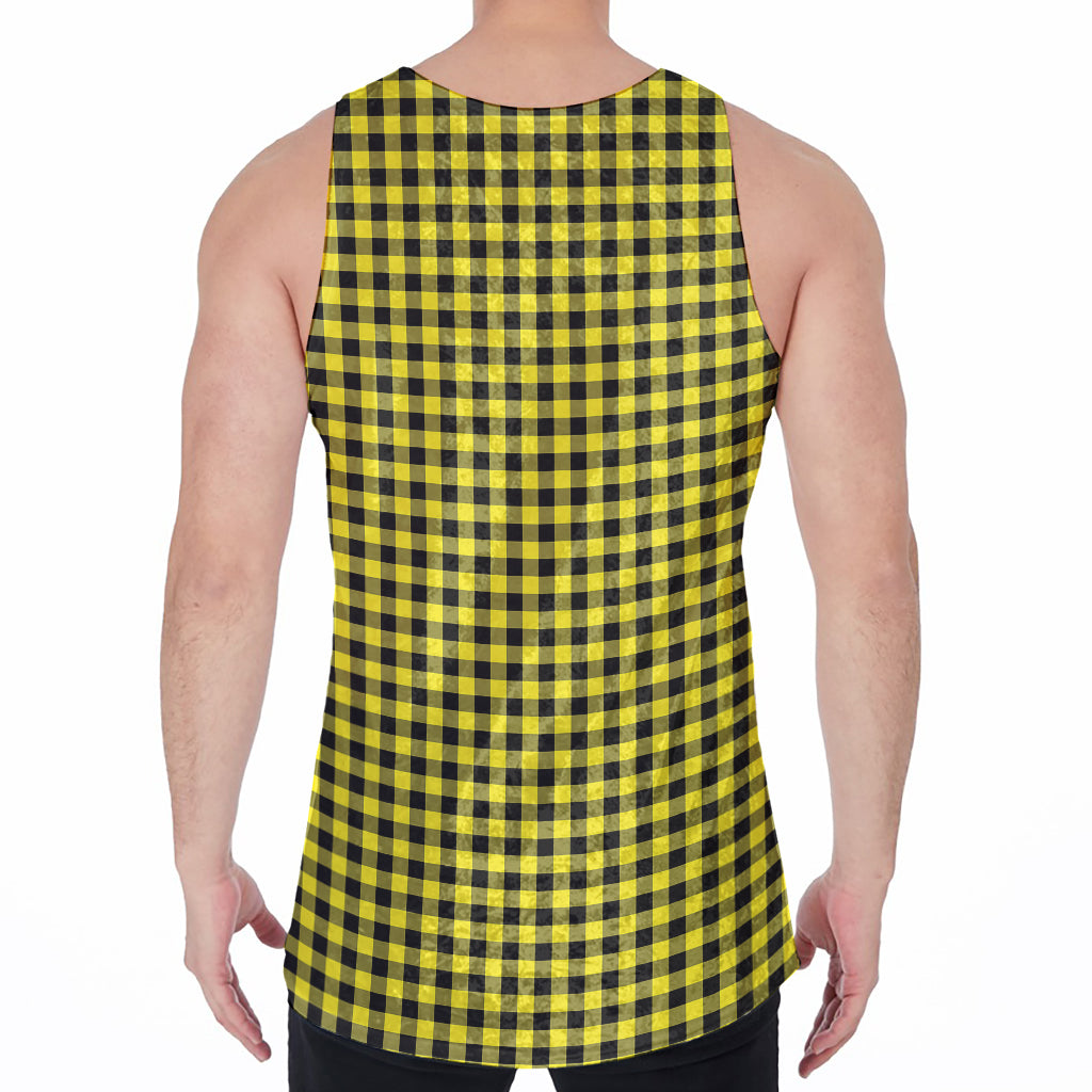 Yellow And Black Check Pattern Print Men's Velvet Tank Top