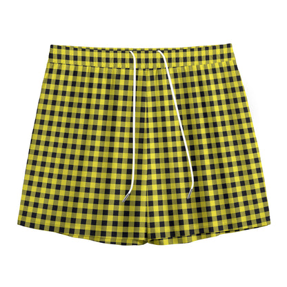 Yellow And Black Check Pattern Print Mesh Shorts