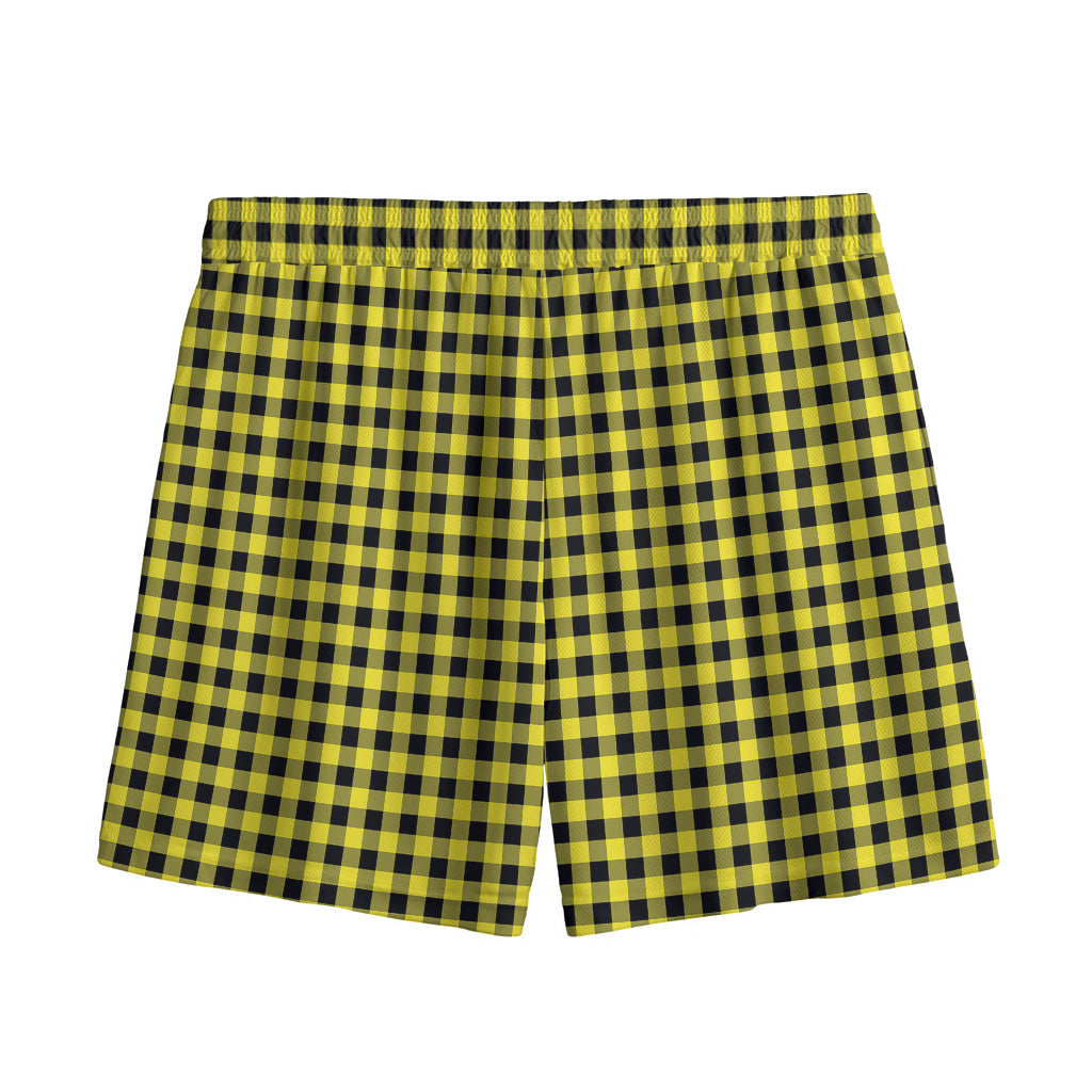 Yellow And Black Check Pattern Print Mesh Shorts