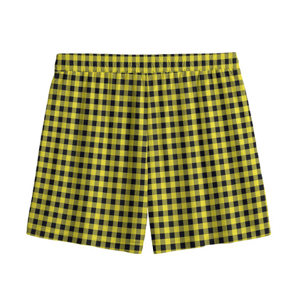 Yellow And Black Check Pattern Print Mesh Shorts