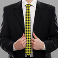 Yellow And Black Check Pattern Print Necktie