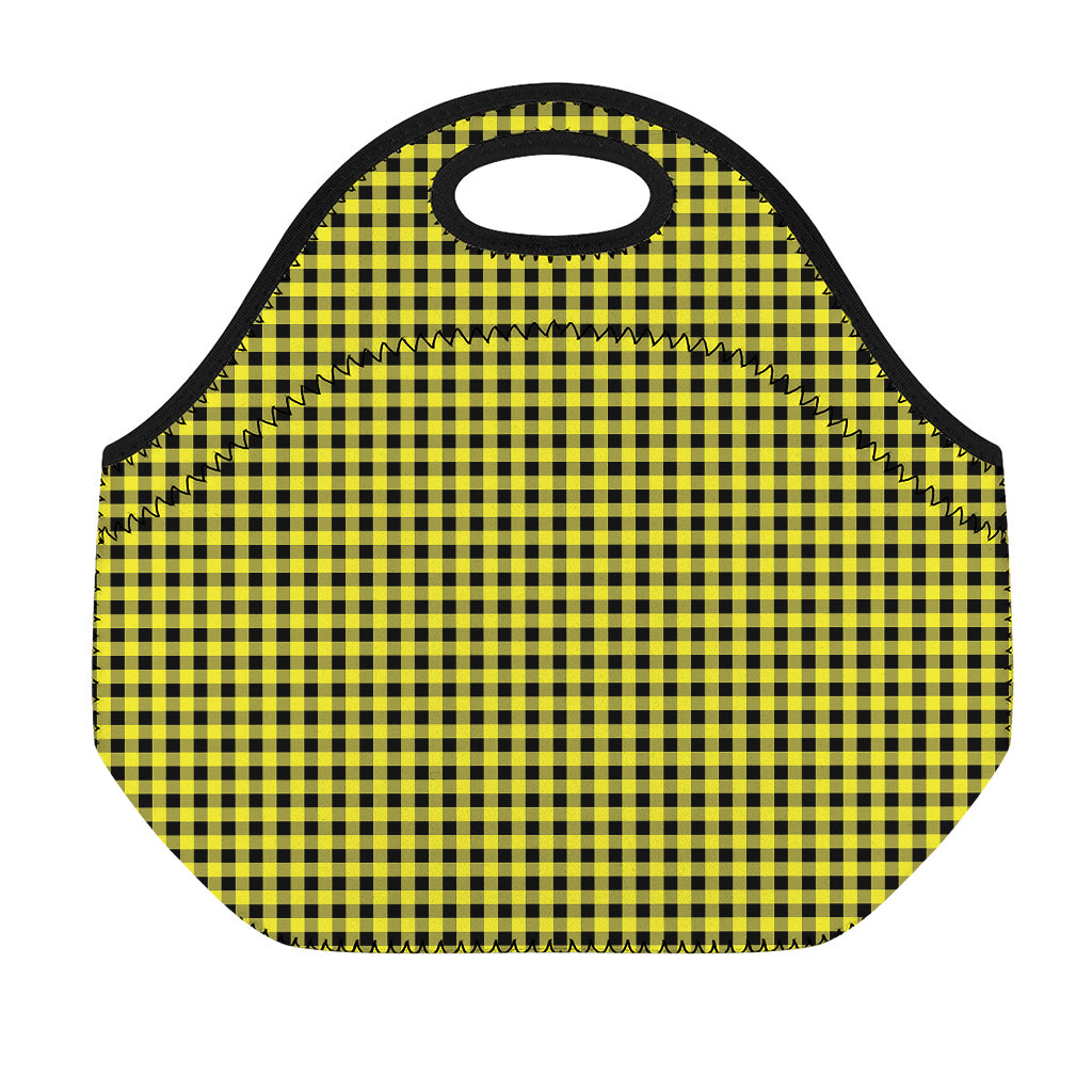 Yellow And Black Check Pattern Print Neoprene Lunch Bag