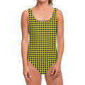 Yellow And Black Check Pattern Print One Piece Swimsuit