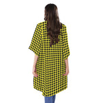 Yellow And Black Check Pattern Print Open Front Beach Cover Up