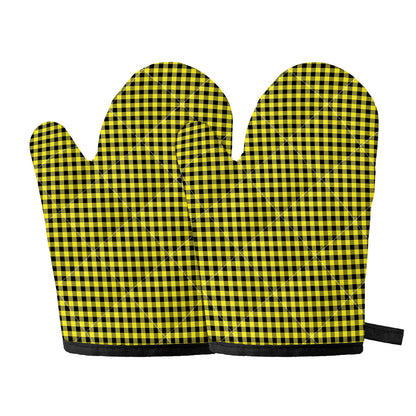 Yellow And Black Check Pattern Print Oven Mitts