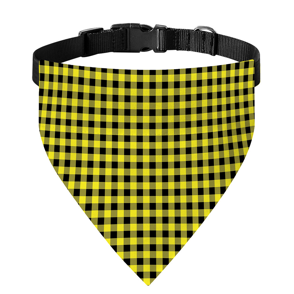 Yellow And Black Check Pattern Print Over The Collar Dog Bandana