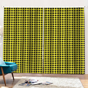 Yellow And Black Check Pattern Print Pencil Pleat Curtains