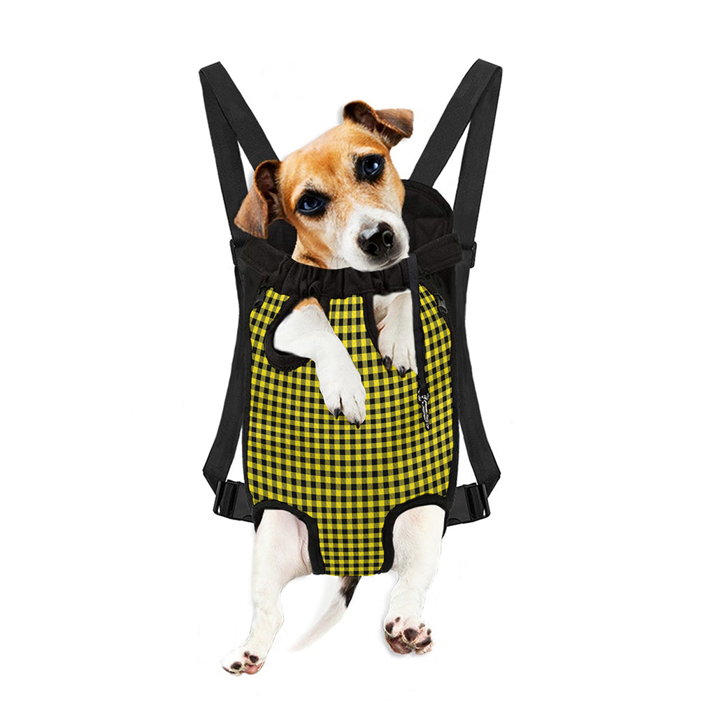 Yellow And Black Check Pattern Print Pet Carrier Backpack