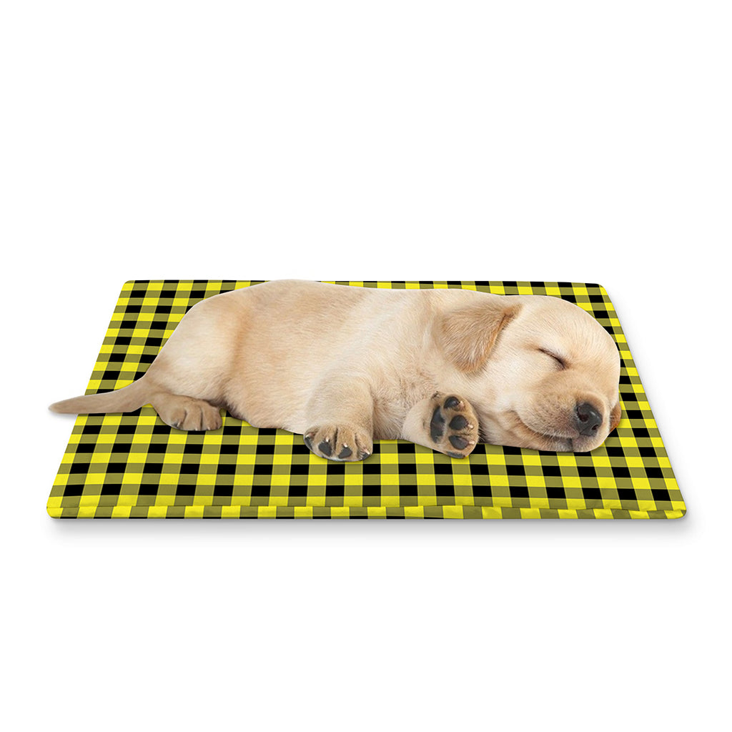 Yellow And Black Check Pattern Print Pet Cooling Mat Cover