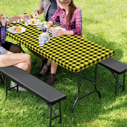 Yellow And Black Check Pattern Print Picnic Table Cover
