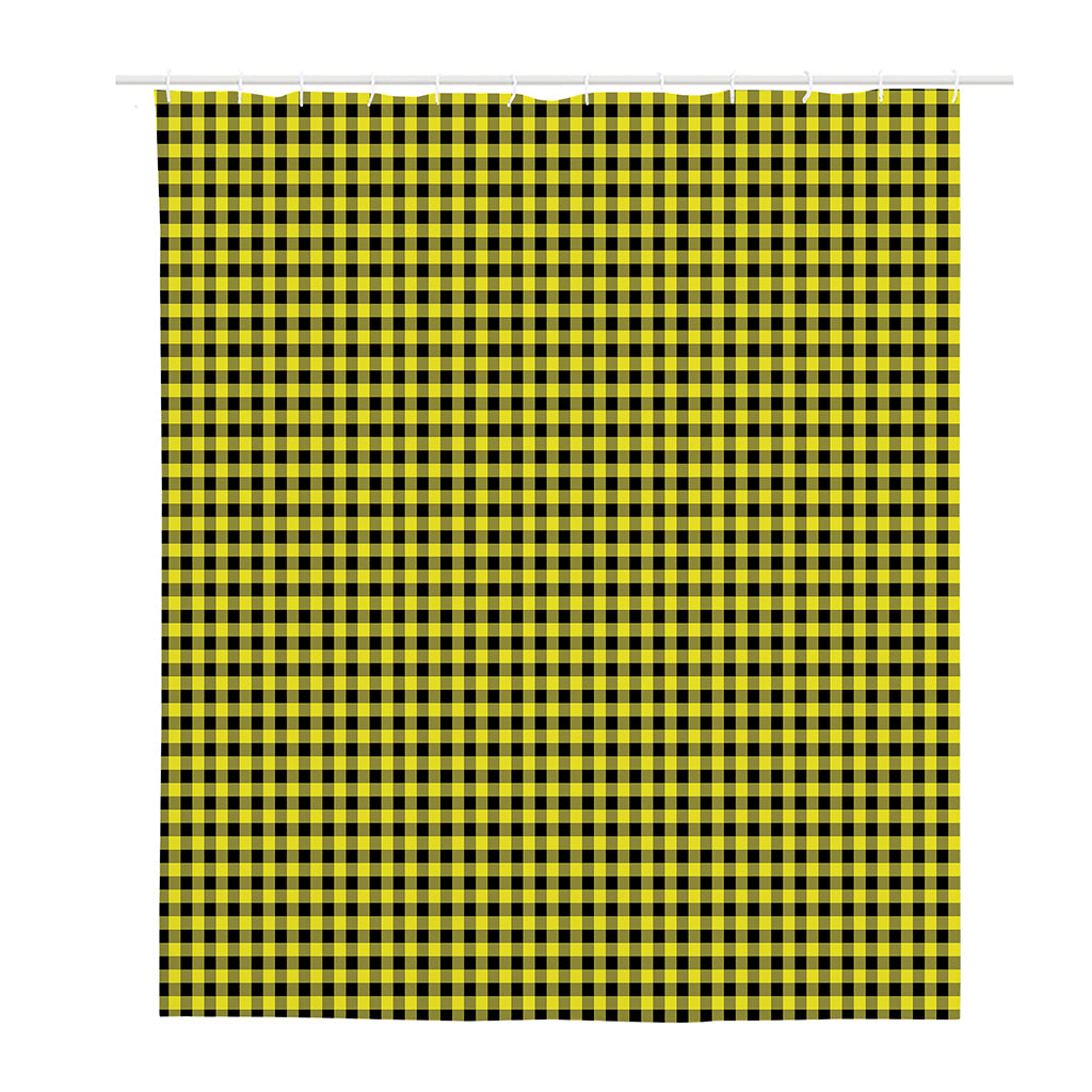 Yellow And Black Check Pattern Print Polyester Shower Curtain