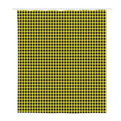 Yellow And Black Check Pattern Print Polyester Shower Curtain