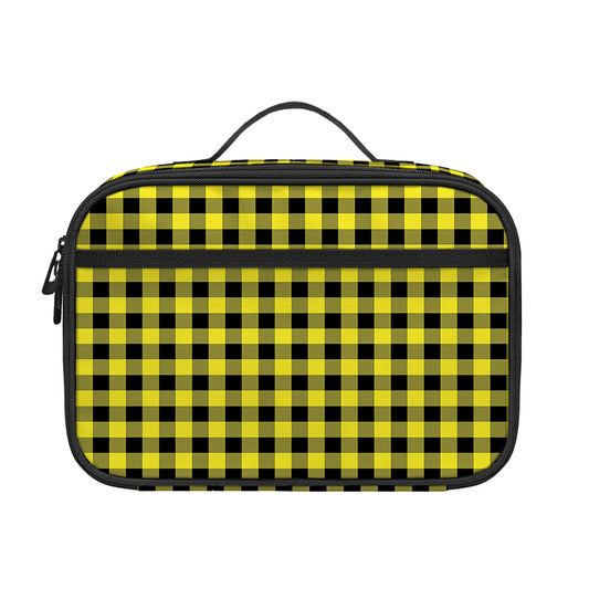 Yellow And Black Check Pattern Print Portable Lunch Bag