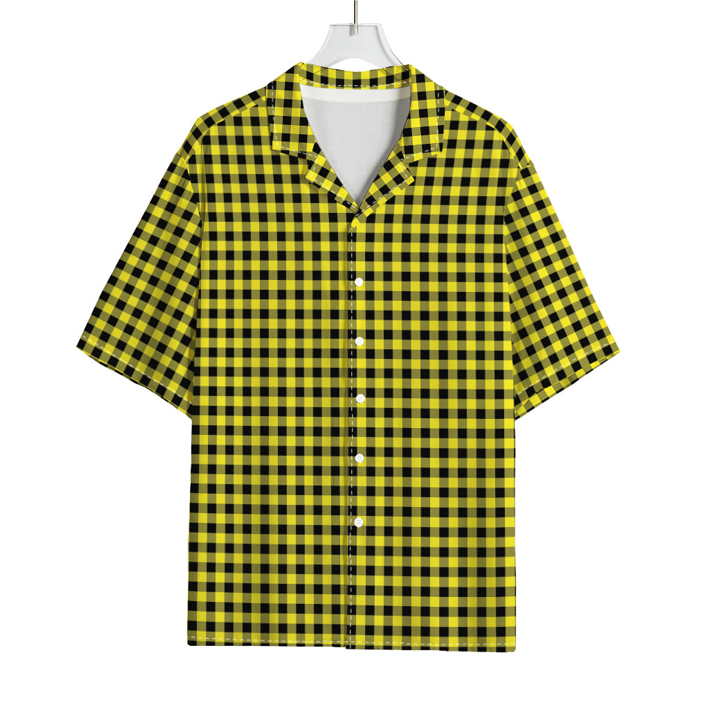 Yellow And Black Check Pattern Print Rayon Hawaiian Shirt