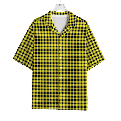 Yellow And Black Check Pattern Print Rayon Hawaiian Shirt