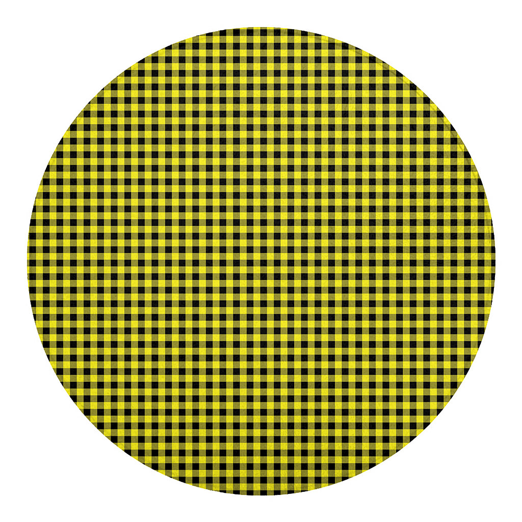 Yellow And Black Check Pattern Print Round Blanket