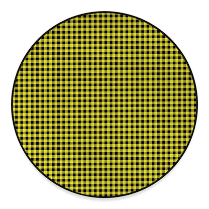 Yellow And Black Check Pattern Print Round Floor Mat