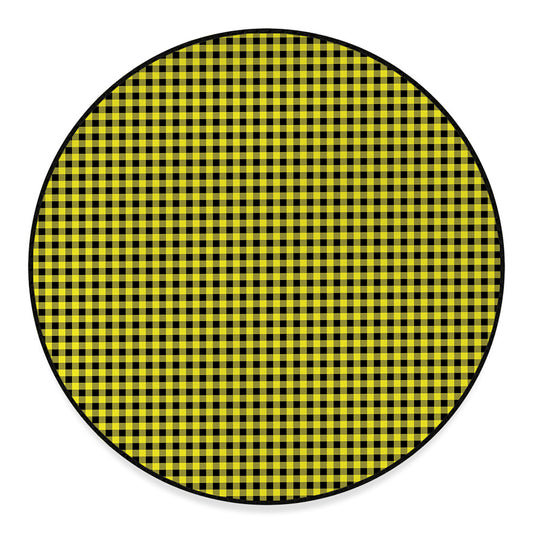 Yellow And Black Check Pattern Print Round Floor Mat