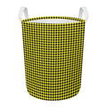 Yellow And Black Check Pattern Print Round Laundry Basket