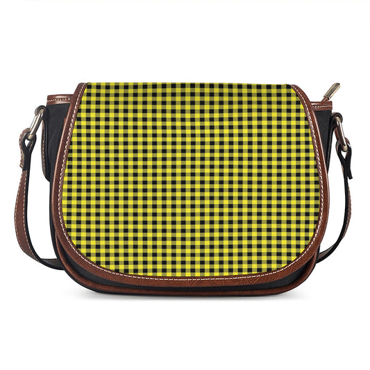 Yellow And Black Check Pattern Print Saddle Bag