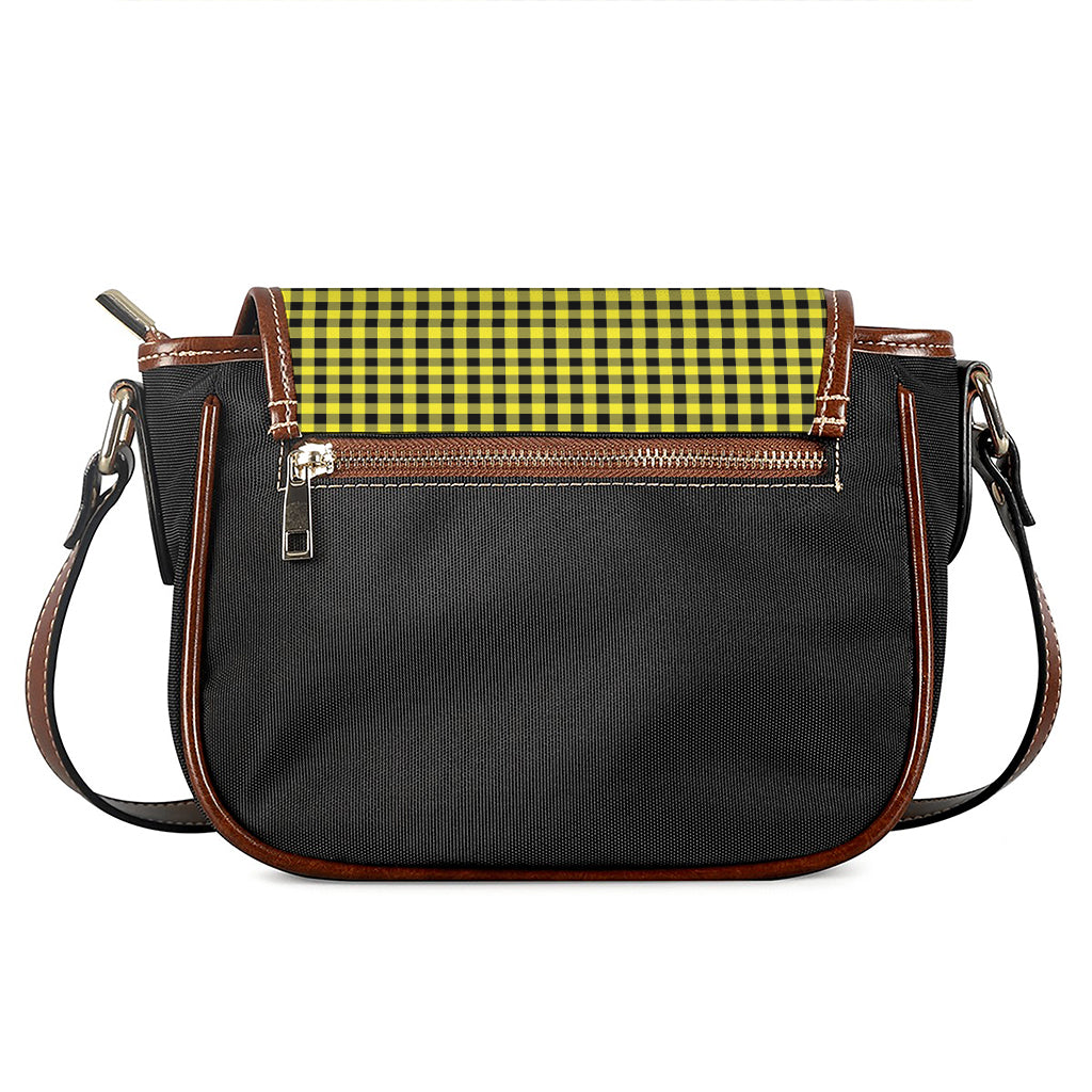 Yellow And Black Check Pattern Print Saddle Bag