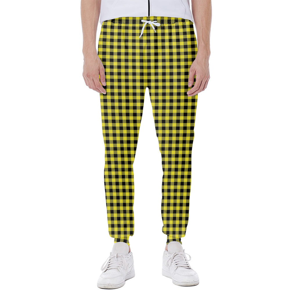 Yellow And Black Check Pattern Print Scuba Joggers