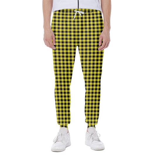 Yellow And Black Check Pattern Print Scuba Joggers