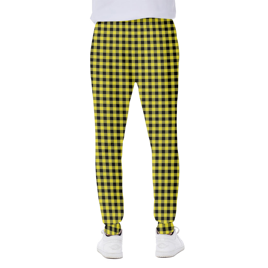 Yellow And Black Check Pattern Print Scuba Joggers
