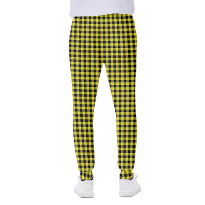 Yellow And Black Check Pattern Print Scuba Joggers
