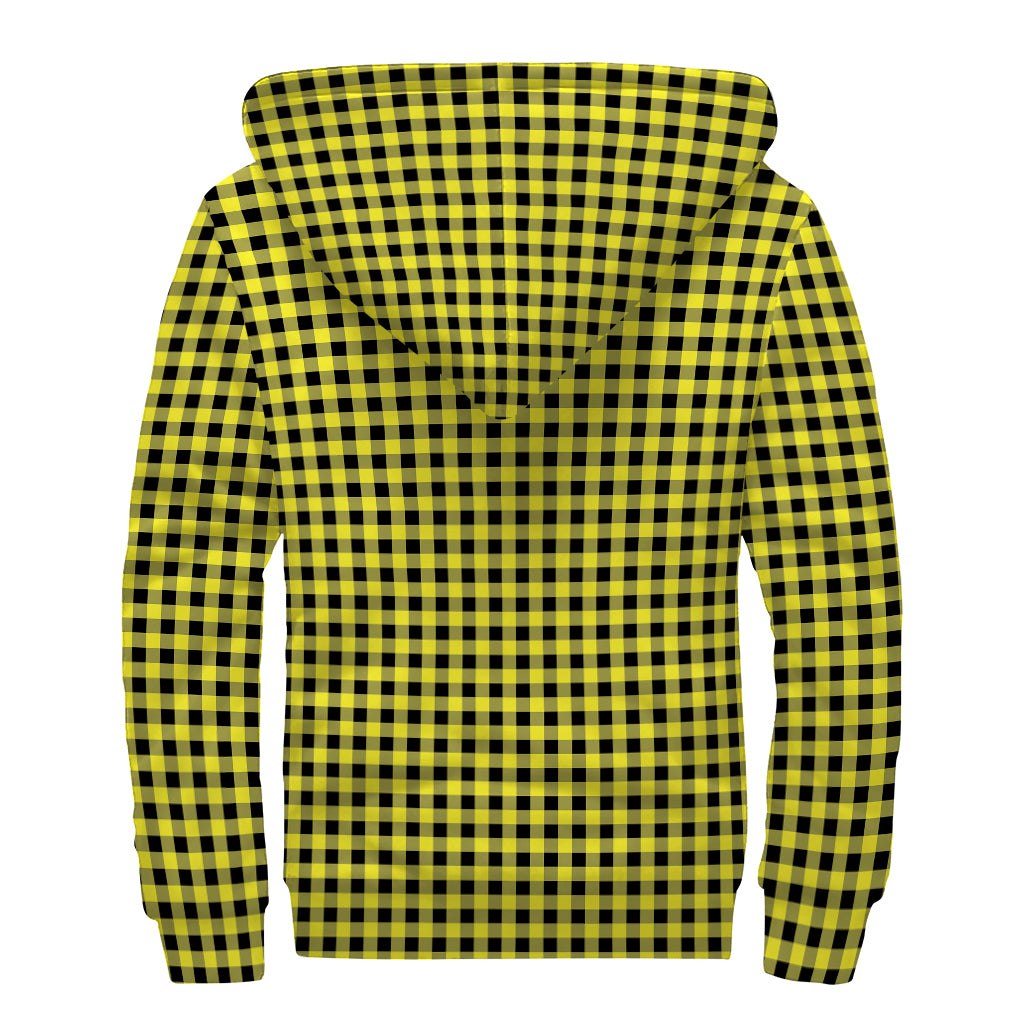 Yellow And Black Check Pattern Print Sherpa Lined Zip Up Hoodie