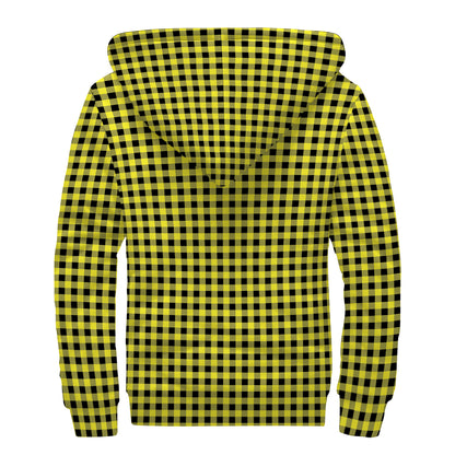 Yellow And Black Check Pattern Print Sherpa Lined Zip Up Hoodie