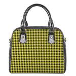 Yellow And Black Check Pattern Print Shoulder Handbag