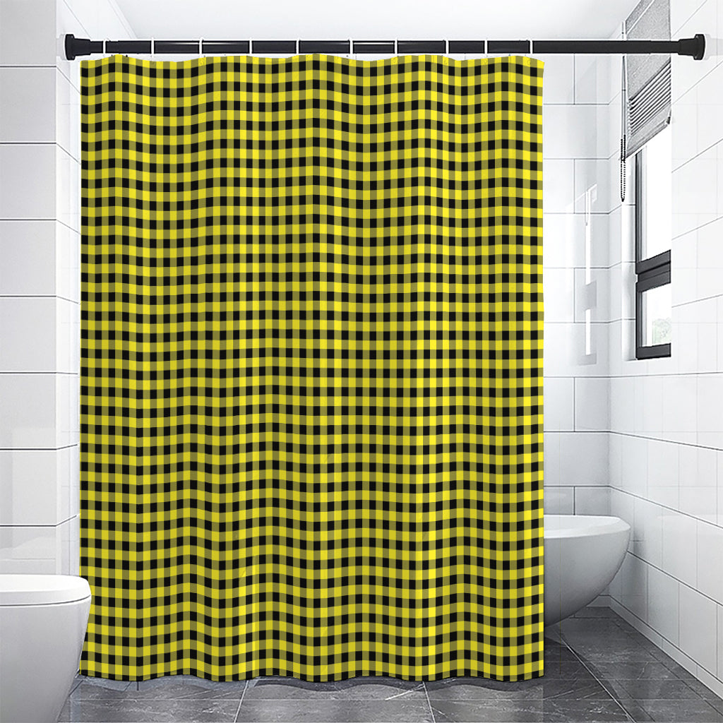 Yellow And Black Check Pattern Print Shower Curtain
