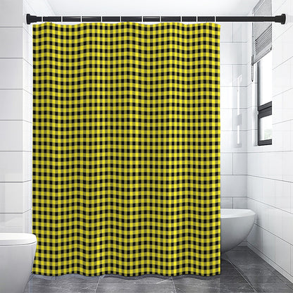 Yellow And Black Check Pattern Print Shower Curtain