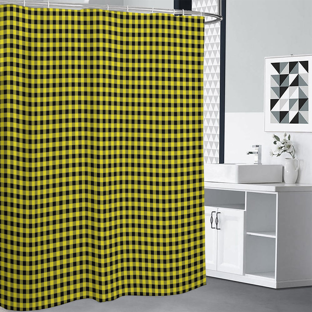 Yellow And Black Check Pattern Print Shower Curtain