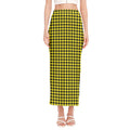 Yellow And Black Check Pattern Print Side Slit Maxi Skirt