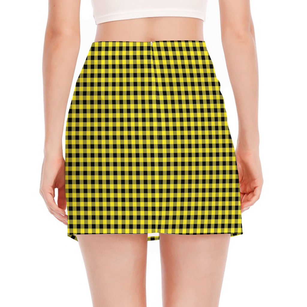 Yellow And Black Check Pattern Print Side Slit Mini Skirt