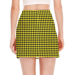Yellow And Black Check Pattern Print Side Slit Mini Skirt