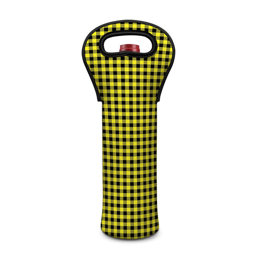 Yellow And Black Check Pattern Print Single Neoprene Wine Tote