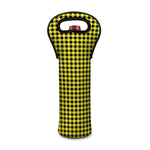 Yellow And Black Check Pattern Print Single Neoprene Wine Tote