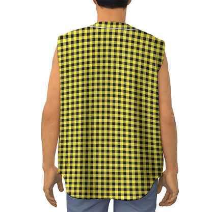 Yellow And Black Check Pattern Print Sleeveless Baseball Jersey