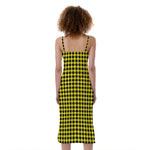 Yellow And Black Check Pattern Print Slim Fit Midi Cami Dress