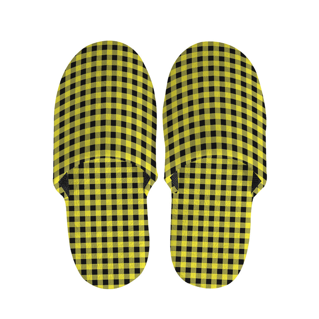 Yellow And Black Check Pattern Print Slippers