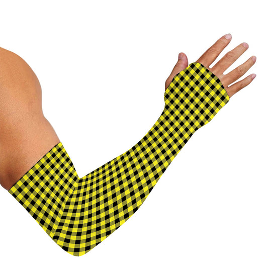 Yellow And Black Check Pattern Print Sun Protection Arm Sleeves