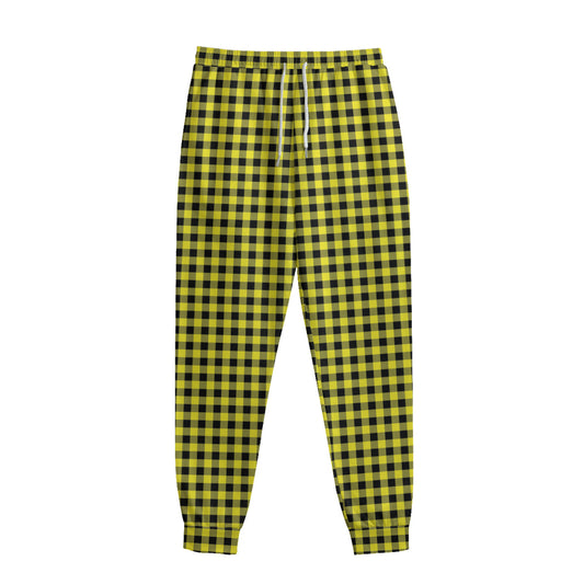Yellow And Black Check Pattern Print Sweatpants