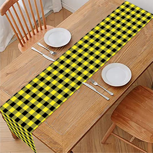Yellow And Black Check Pattern Print Table Runner