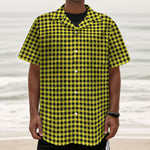 Yellow And Black Check Pattern Print Textured Short Sleeve Shirt